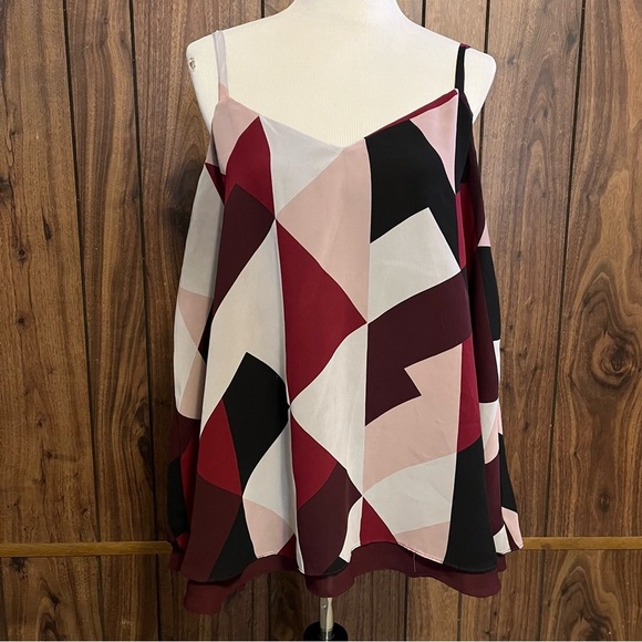 torrid Tops - Torrid Burgundy/multicolor Geometric Adj. Straps Tunic Lined Pullover Blouse 1